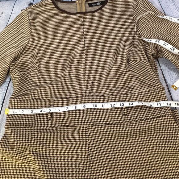 Lauren Ralph Lauren Brown Tan Houndstooth Academia Corporate Sheath Dress Size L - Picture 8 of 12
